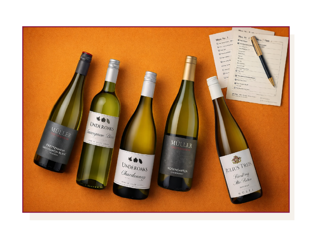 Tastingpaket mit 5 Weißweinen aus Deutschland und Suedafrika